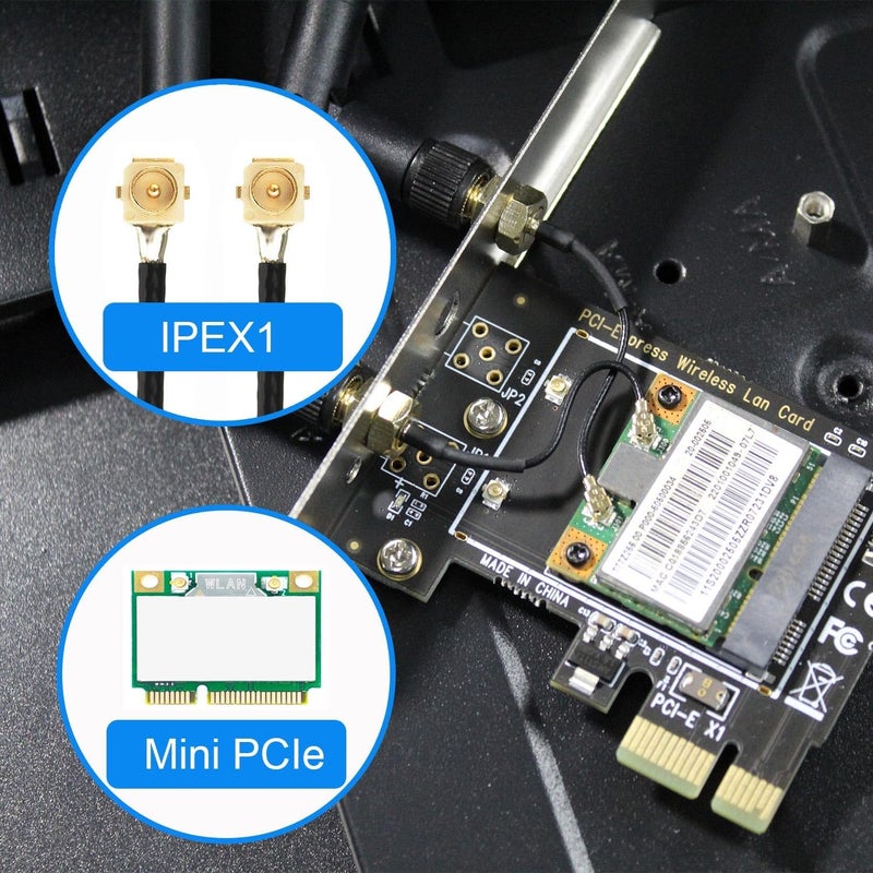 GLOTRENDS WA02 Mini PCIe to PCIe X1 WiFi Bluetooth Adapter for Mini PCIe WiFi 4/5/6/6e Module/Coral TPU Module, with 3.5-dBi SMA Antenna Kits - Image 5